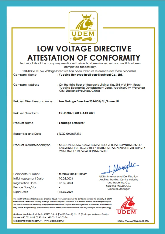 UDEM Low Voltage Directive Attestation of Conformity