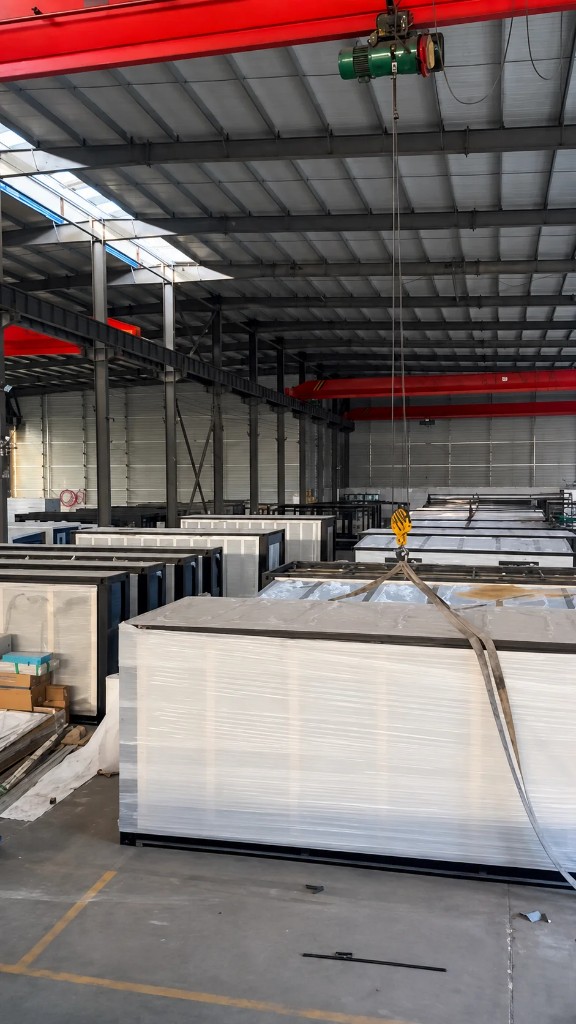 Qianyan factory floor with modular units ready for shipment